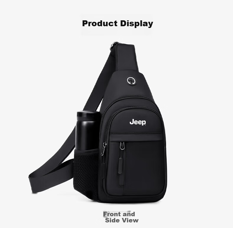 JEEP Men's Casual Commuter Large Capacity Crossbody Bag Water-Resistant Chest Bag Outdoor Travel Small Shoulder Bag for Phones 9