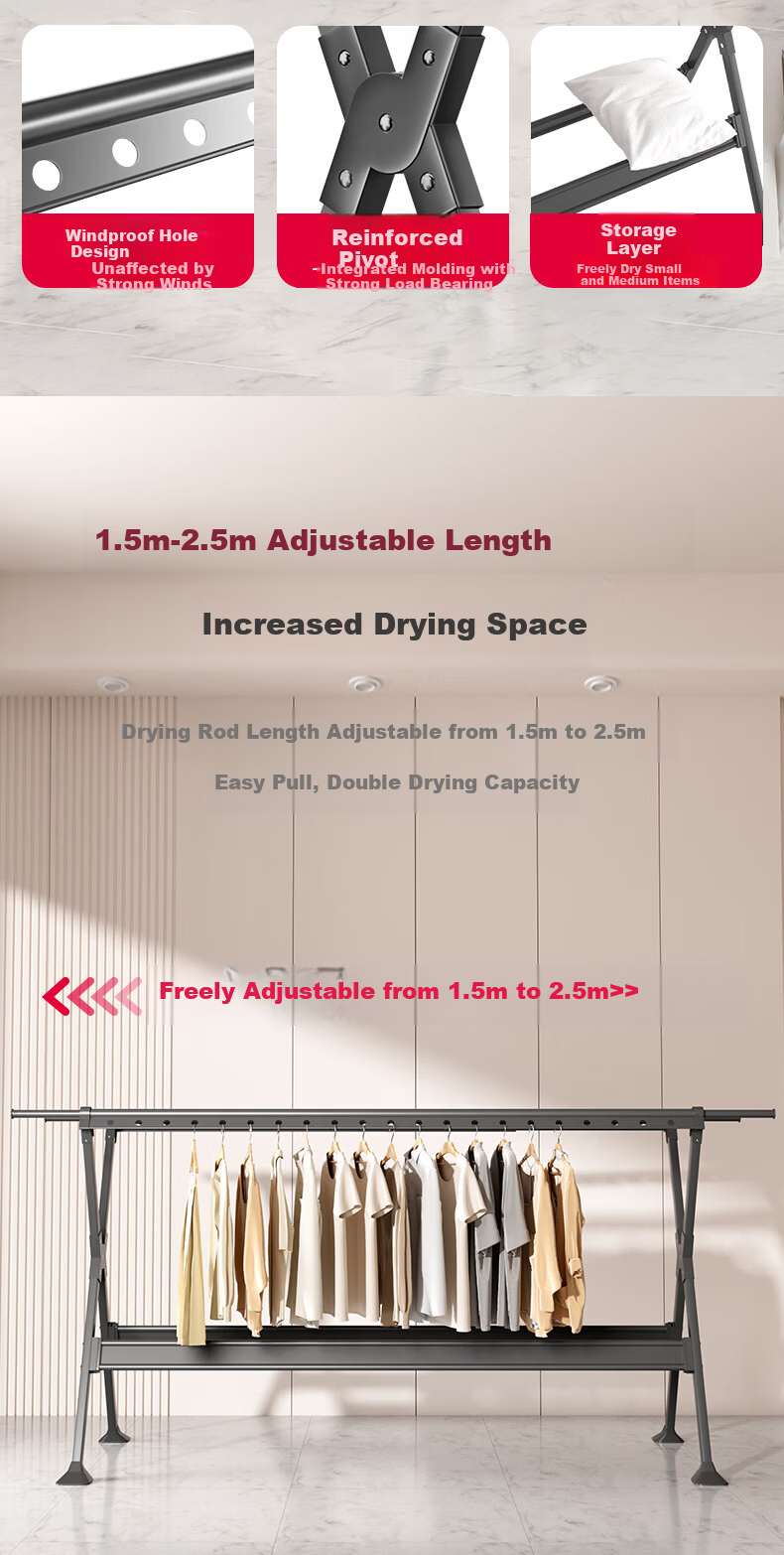 Fengshang Floor-Standing Foldable Clothes Drying Rack for Home Balcony and Bedroom 3