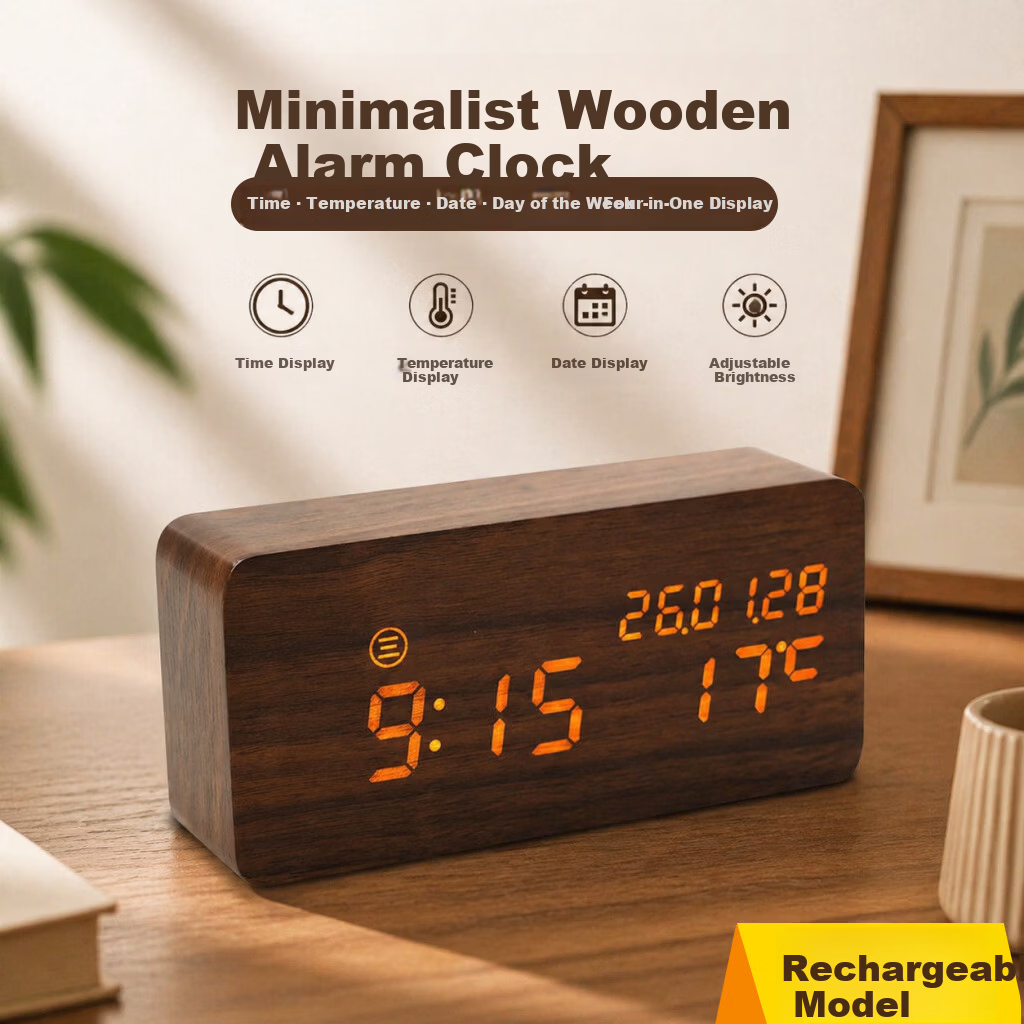 WOOD SHOW Alarm Clock Smart 2026 New Model Student-Specific Wake-Up Device Retro LED Digital Display Electronic Clock for Boys And Girls, Powerful Awakening Small Alarm Clock Gift