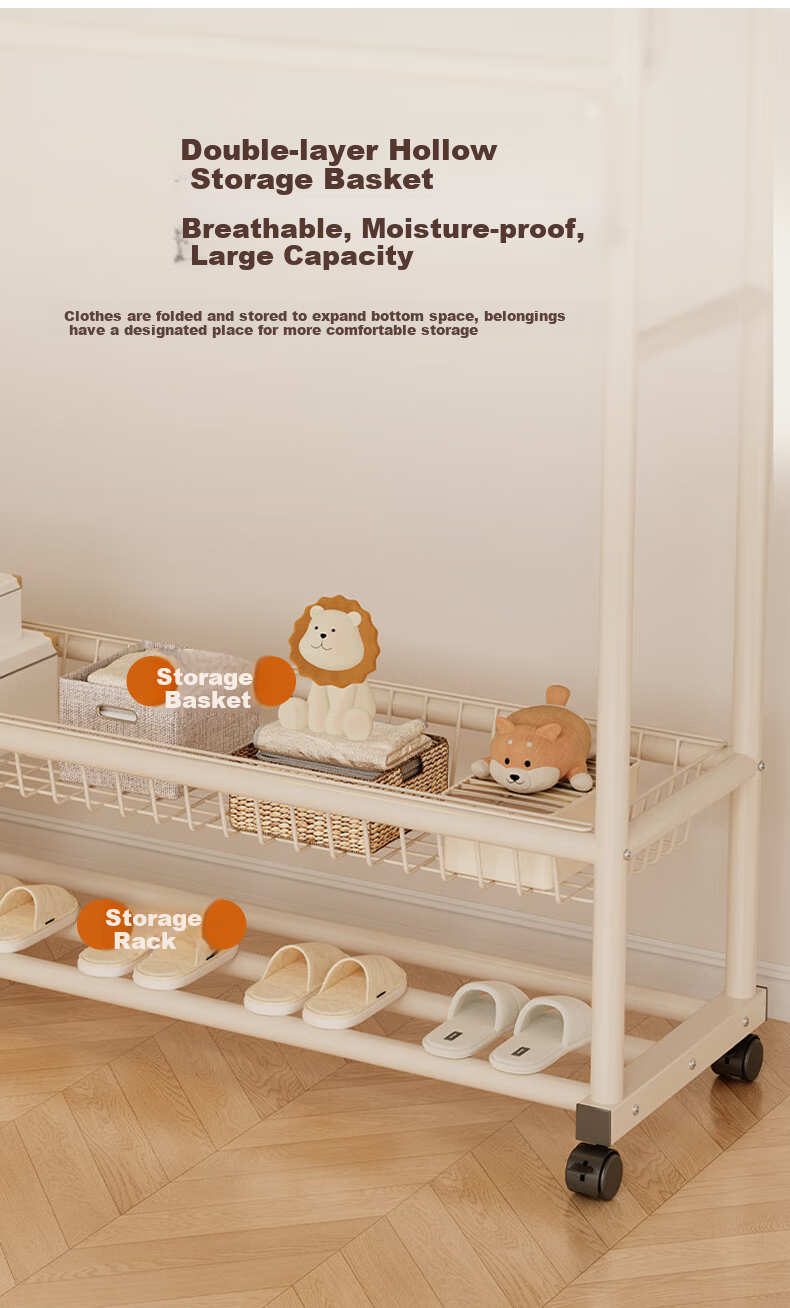 Shanshan Wooden Floor Standing Coat Rack with Shoe Shelf Clothes Hanger for Bedroom Dormitory Balcony 7