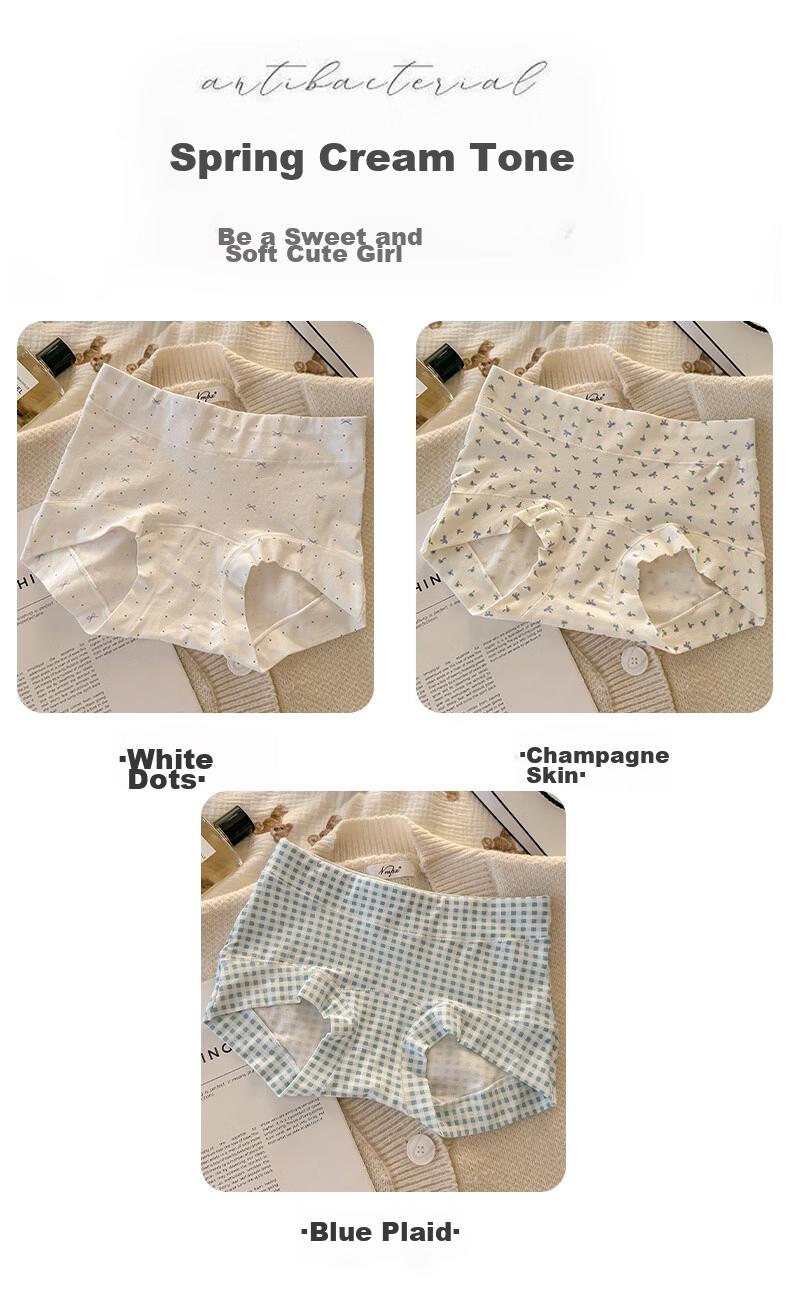 Xunmianren Baby Cotton Women's Underwear Spring Summer Pure Cotton Extended Crotch Antibacterial Mid-Waist Comfortable Boxer Briefs 3-Pack 13