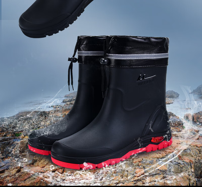 Warrior Men's Mid-Calf Waterproof Rain Boots Rubber Shoes Lightweight Chef Shoes H5388 Black Size 45 2