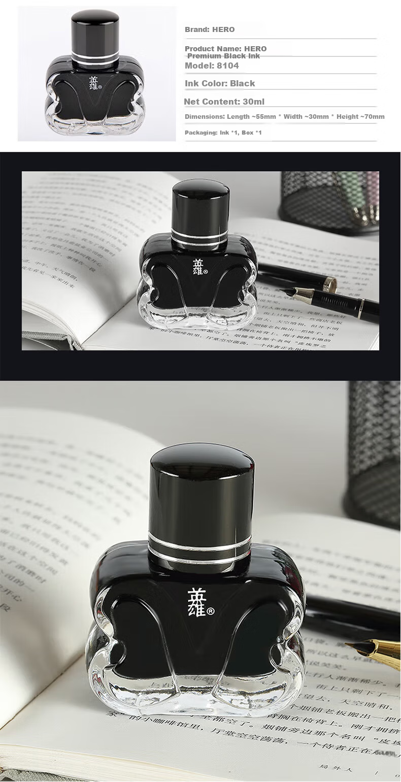 HERO Fountain Pen Ink Pigment Large Capacity Pigment Bottle Ink 440 Black 50ml 1