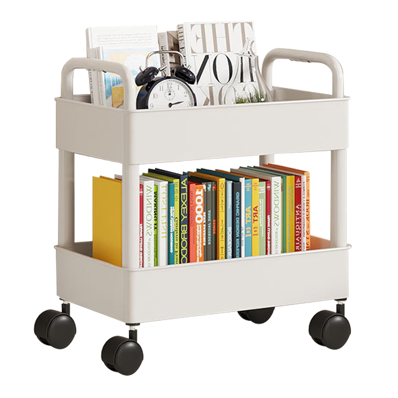 Ourunzhe Small Cart Storage Rack, Floor-Standing Kitchen Movable Snack Bathroom Bedroom Storage Shelf, 25cm Wide Double-Layer