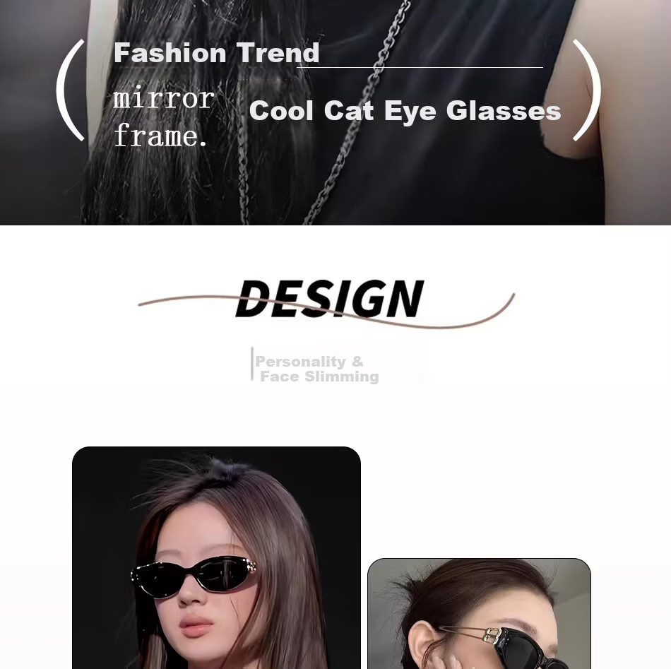 Boshide Polarized Vintage Cat Eye Sunglasses High-End Slimming Square Round Face Black Frame Gold Temples 2