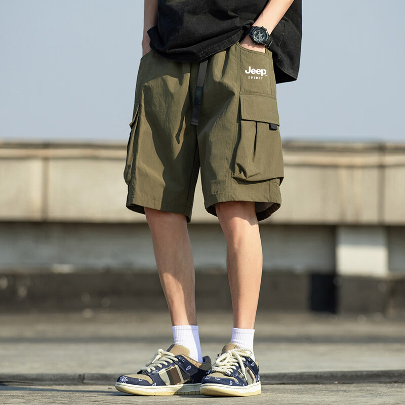 JEEP SPIRIT Men's Shorts 2026 Summer Casual Cargo Loose Fit Knee-Length Pants Black XL 1