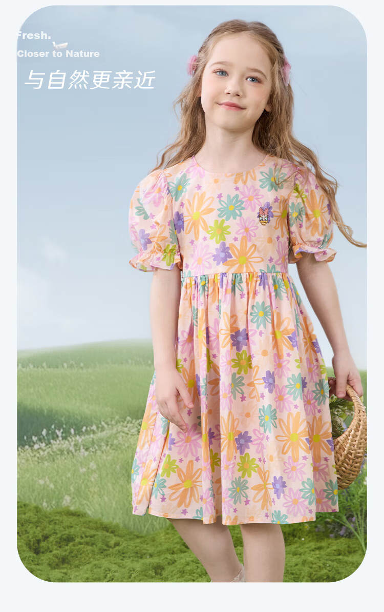 Disney Girls' Dress Children's Summer Cotton Princess Floral Dress Stylish Kidswear 2DQ040 Blue Size 160 8