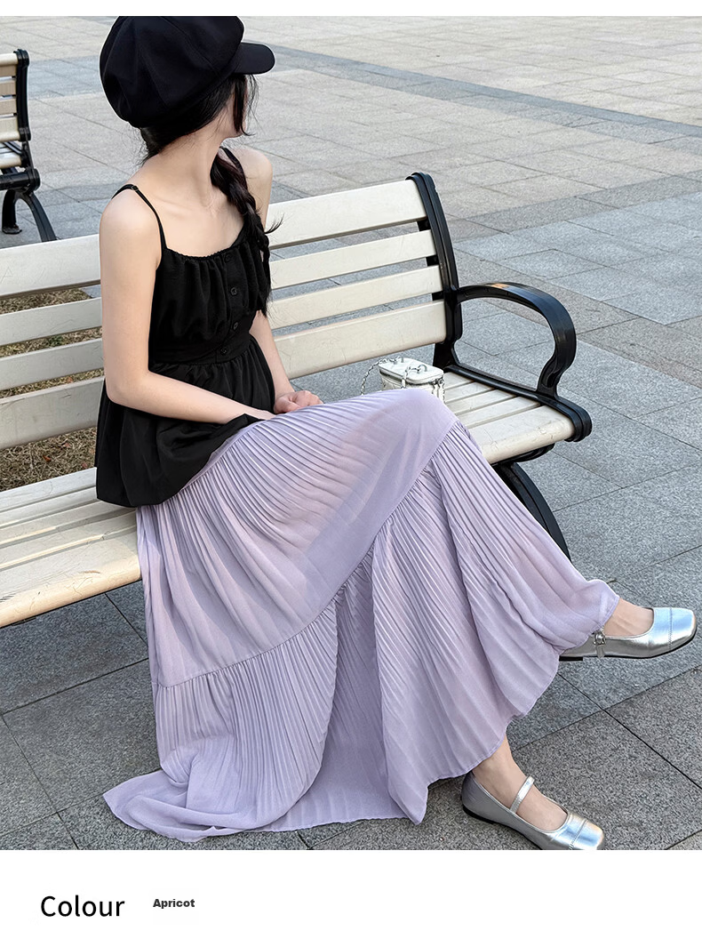 Langsha Pleated Mesh Midi Skirt for Women Spring Summer Draped Chiffon Cake Skirt High Waist Slim A-Line Flared Skirt 26
