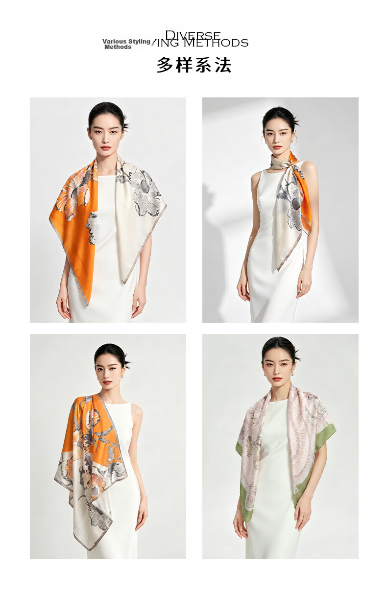 Baoshelan 90cm Silk Square Scarf Women 100% Mulberry Silk Scarf Spring Summer New Carriage Ballad Gift for Bestie Birthday 2