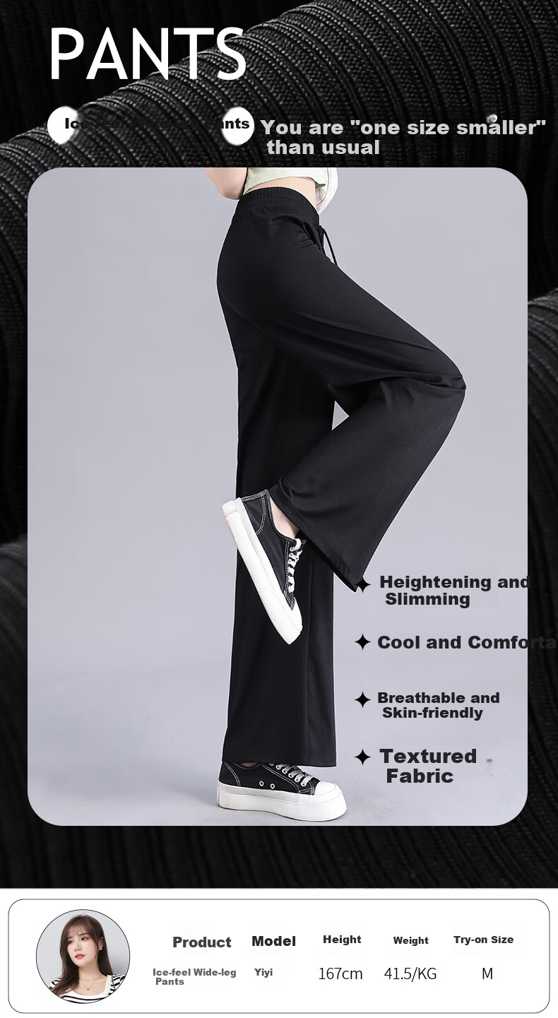 MJ STYLE Women's Ice Cool Wide-Leg Pants 2026 Summer Loose Casual Breathable High-Waist Slimming Trousers 1