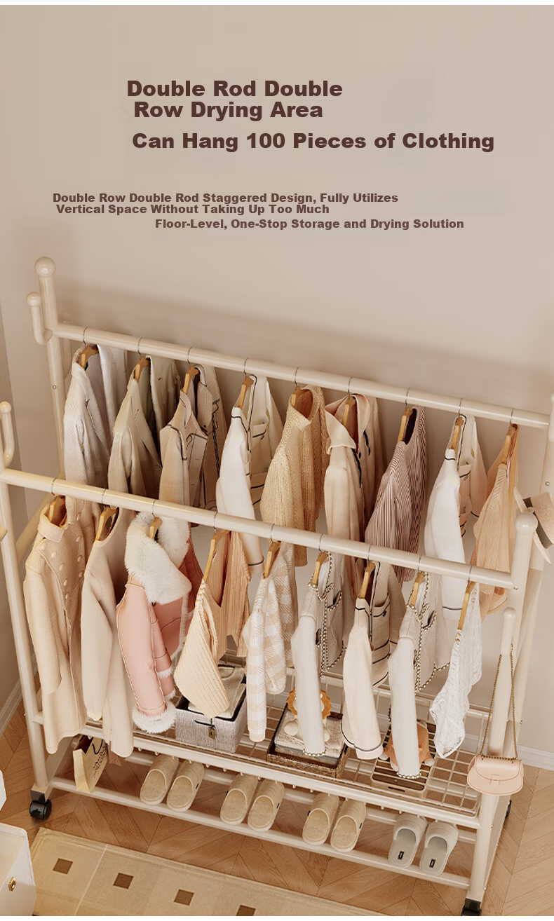 Shanshan Wooden Floor Standing Coat Rack with Shoe Shelf Clothes Hanger for Bedroom Dormitory Balcony 5