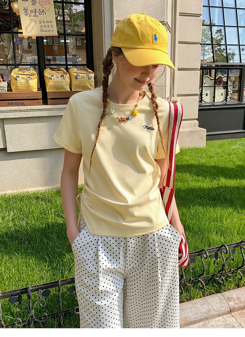 TonLion 2026 Summer Women's Drawstring Mid-Length Short Sleeve T-Shirt Solid Color Slim Fit Stylish Versatile Premium Feel 6