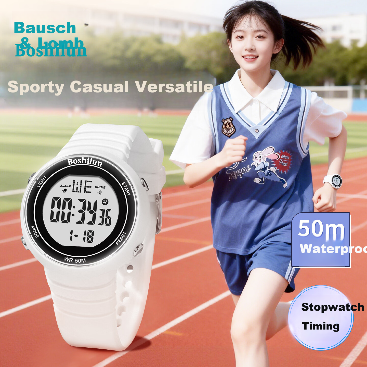 Bausch & Lomb Student Electronic Watch for Girls, High School and Middle School, Alarm Clock, Sports Watch, Multifunctional, Luminous, Waterproof, 2026 New Model