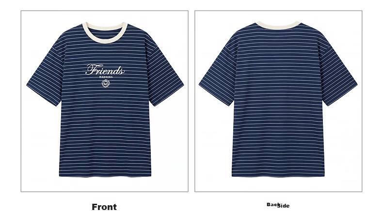 TonLion 2026 Summer New Women's Short Sleeve T-Shirt Loose Casual Striped Top Navy Blue Stylish Premium Feel 15