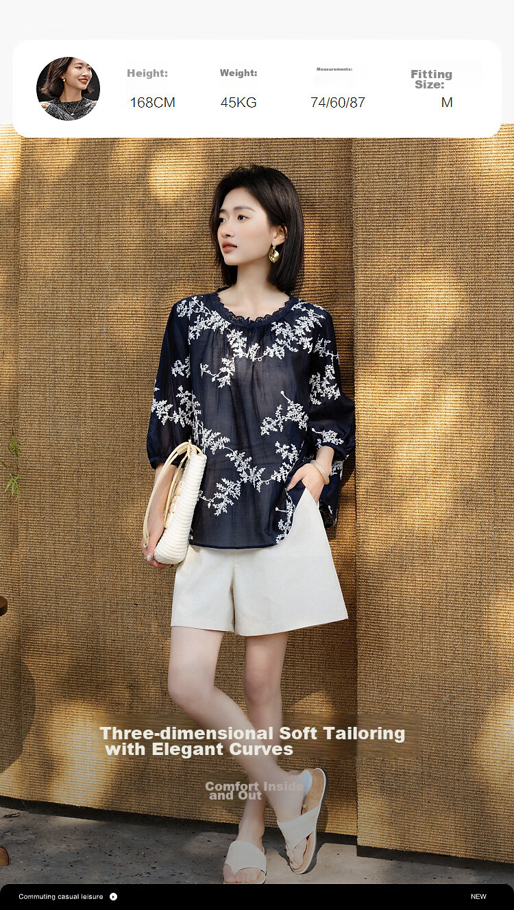 Demana [Refreshing Lyocell] Summer Lace Collar Embroidered Short Sleeve Loose Slim Fit Petite Shirt for Women Premium Quality 11