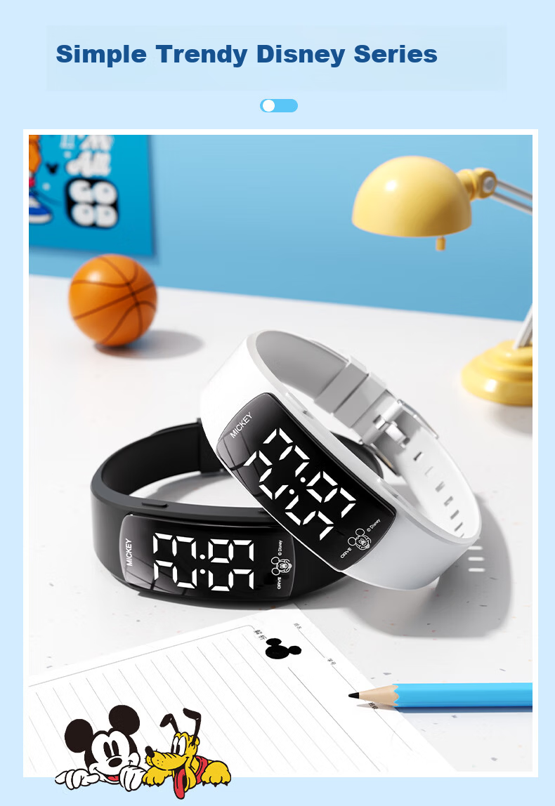 Disney Mickey Student Watch Waterproof Sports Teen Boys Dormitory Wake-up Alarm Vibration Digital Watch 13