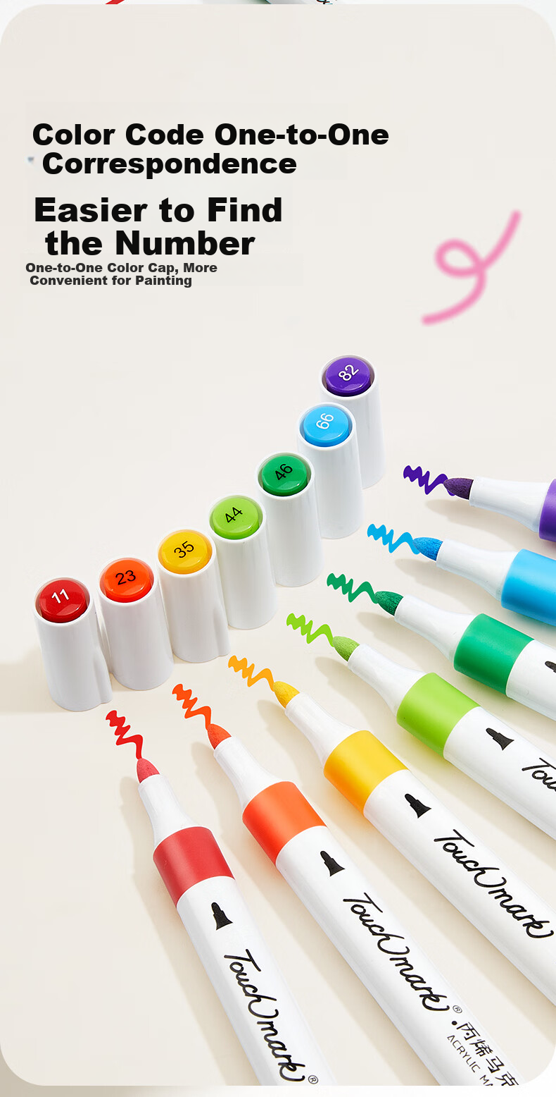 Touch Mark Taichi 60-Color Acrylic Marker Soft Tip Student Art Special Opaque Layerable Watercolor Pen Birthday Gift for Boys and Girls 12