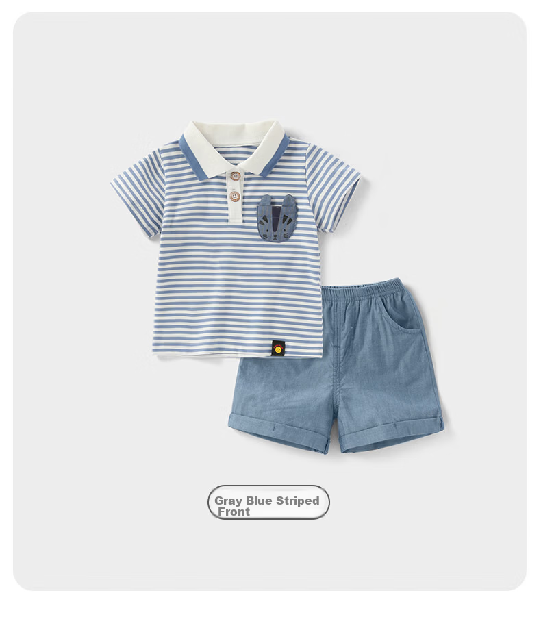 JELLYBABY 3D Polo Collar Summer Boys' Casual Set Lightweight Short Sleeve T-Shirt Loose Fit Comfortable 18