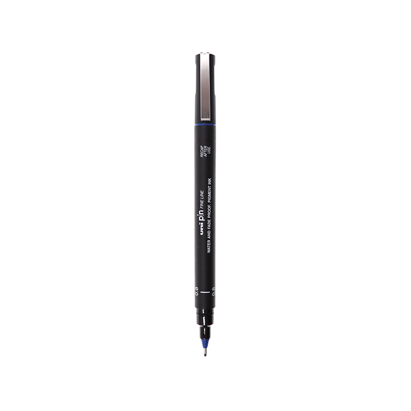 Uni Mitsubishi 0.8mm Water-Based Drawing Needle Pen, PIN-200 Art Design Outlining Pen, Black Barrel with Blue Ink, Single Pe