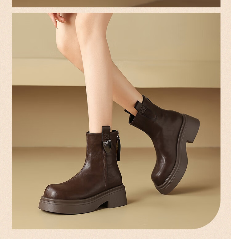 ZHR Women's Winter Vintage British Style Martin Boots with Fleece, Chunky Heel, Thick Sole Short Boots KN02A Black Size 38 8