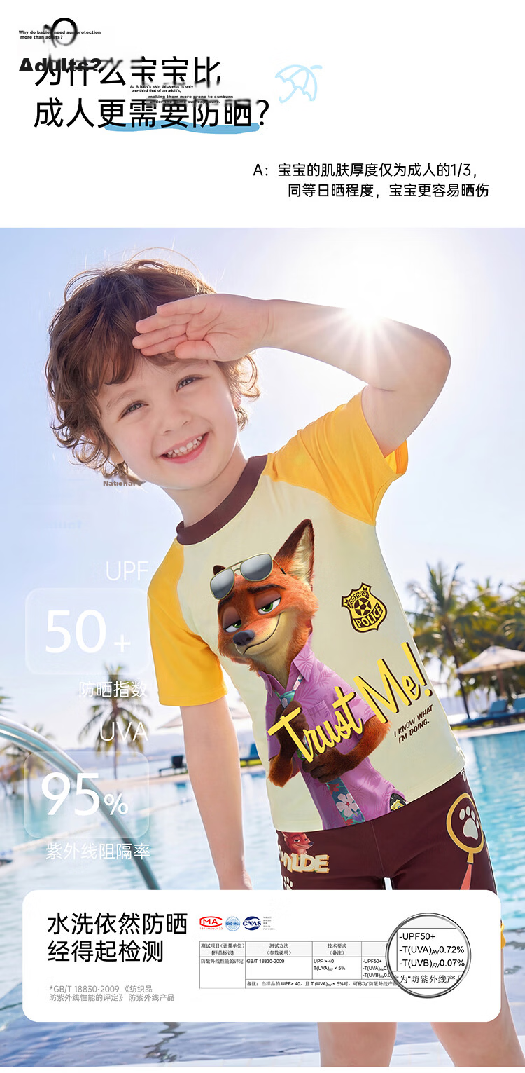 Disney Boys' Children's Two-Piece Swimwear Sun Protection Set D36275S2G Beige Nick Wilde Size 110 7