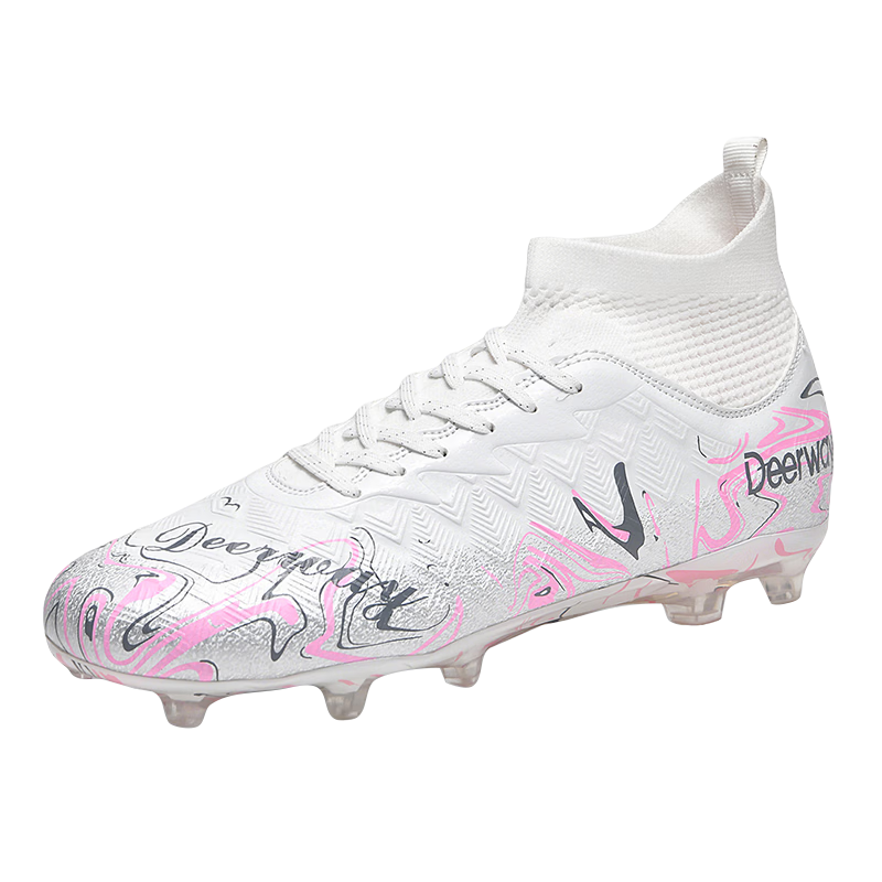 Delhui Football Shoes Adult Unisex AG Long Studs Youth High-Top Ankle Support Non-Slip Training Sneakers White Size 43