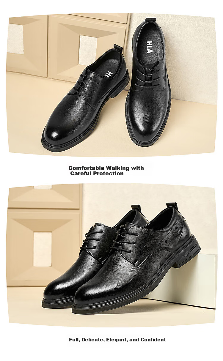 HLA Heilan Home Men's Fashion British Business Embossed Wear-Resistant Versatile Leather Shoes 5