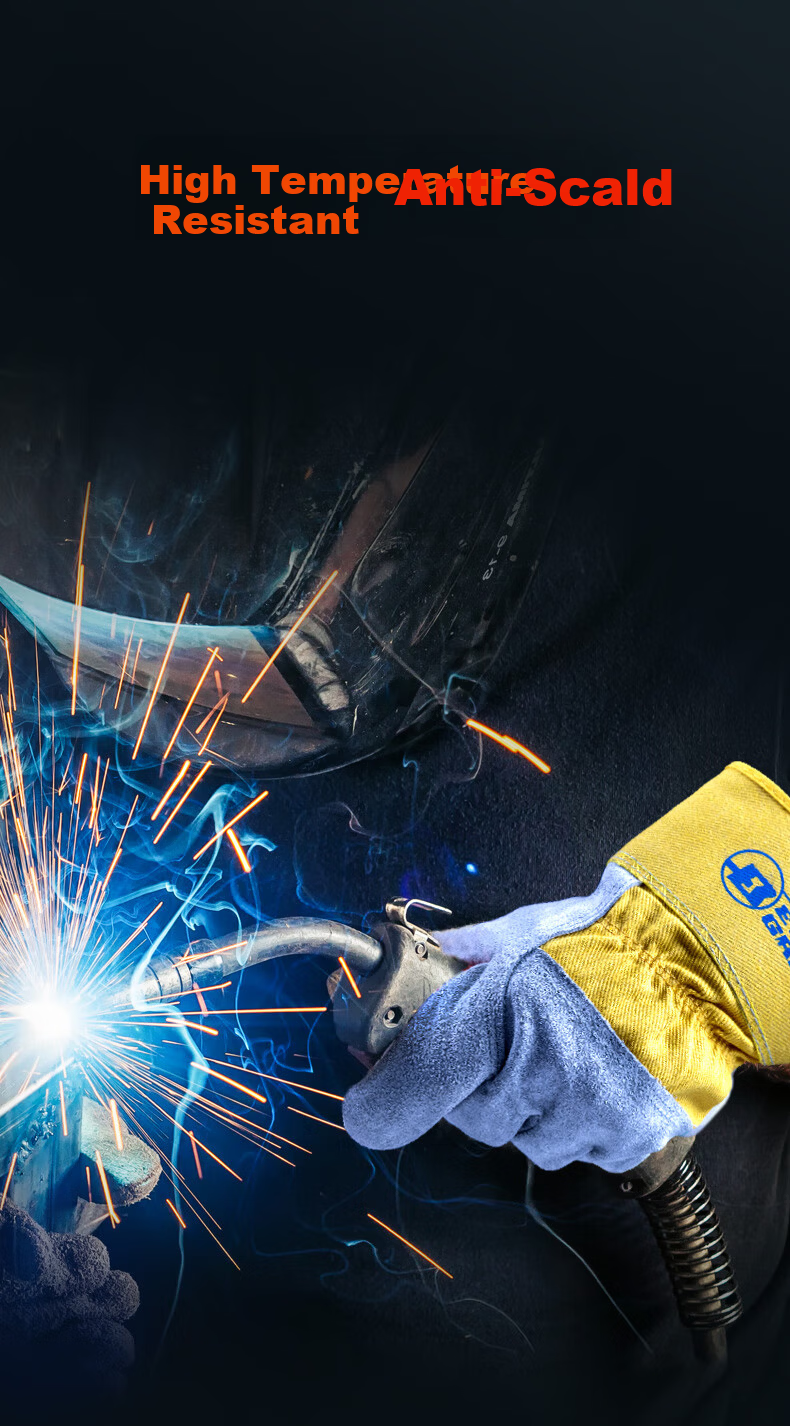 Henghui Cowhide Welding Gloves Thickened Wear-Resistant High-Temperature Resistant Half-Leather Welder Heat Insulation Anti-Scald Anti-Arc Spark Welding Labor Protection Gloves DGX71 8