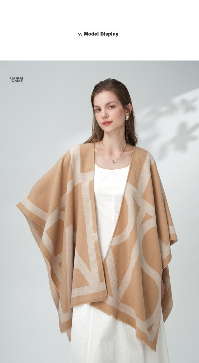 ELLE Women's Shawl French Elegant Temperament Jacquard Scarf for Air-conditioned Rooms Four Seasons Gift for Mom Camel Color 17