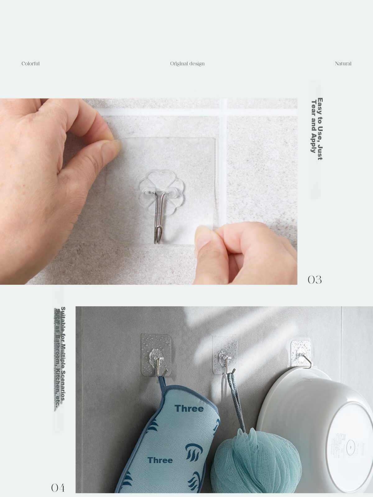 FOOJO Transparent Strong Adhesive Hooks, No-Trace And No-Drill Bathroom Kitchen Door Back Heavy-Duty Load-Bearing Round Hooks, 9 Pieces 6