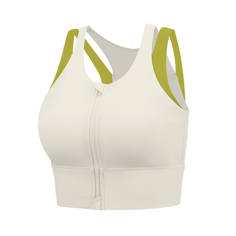 VFU Women's Sports Bra Front Zipper High-Impact Shockproof Running Fitness Yoga Tank Top Gray Green M