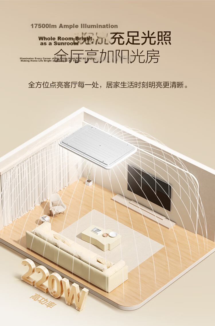 BULL Ceiling Light XD06 Fuguang Series MX-A220B-BS Full Spectrum Canopy Screen Living Room Lamp 220W 6