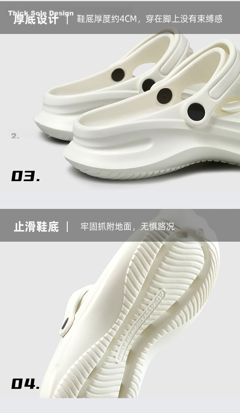 CARTELO Summer Men's Slippers New Closed-Toe Hole Shoes Comfortable Outdoor Sports Sandals NE01 Black White Size 42-43 15