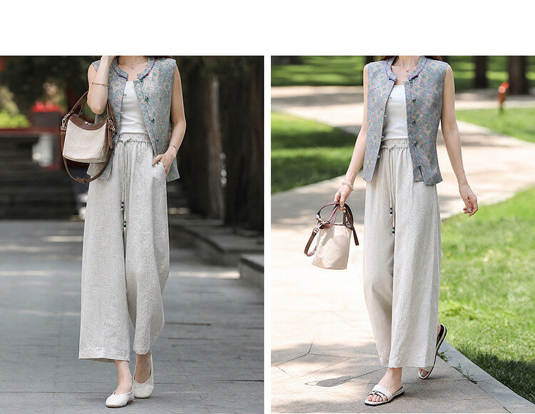 Demana [100 Lyocell] Summer Lightweight Nine-Point Tapered Beaded Drawstring Elastic Waist Petite Women's Casual Pants 19