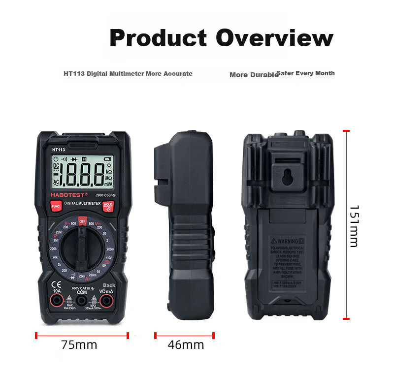 HABOTEST Professional Multimeter HT113 High-Precision Temperature Measurement Multimeter Current Meter 4