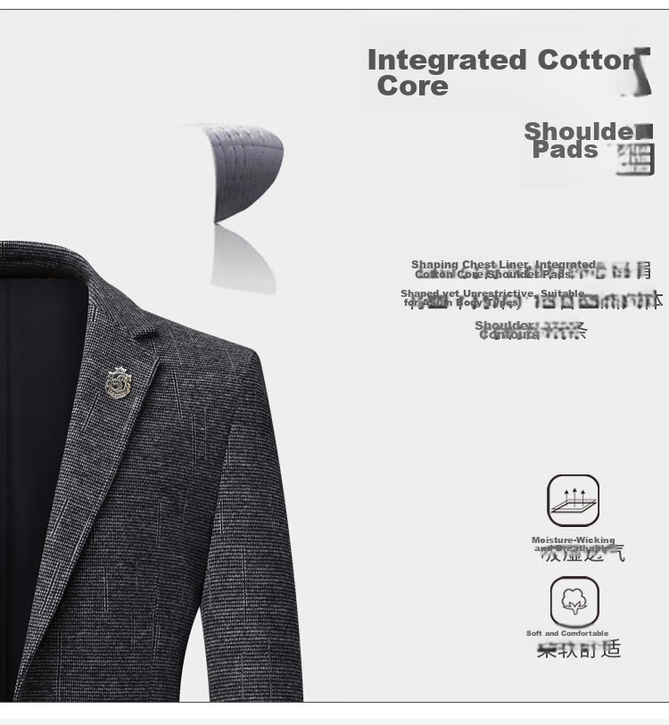ROMON Men's Autumn Business Slim Fit Suit Jacket Professional Formal Wear Wedding Attire Father's Day Gift 6