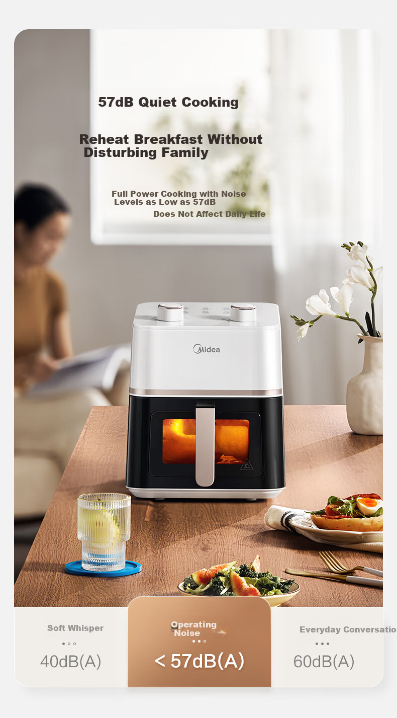 Midea Air Fryer with View Window, 2026 New Model, Steam And Bake All-In 6.5L, Home Use, Fat-Free, Antibacterial, No-Wash, Multifunctional, No-Flip, Smart Dual Heating Source, Self-Operated KZC6584 14