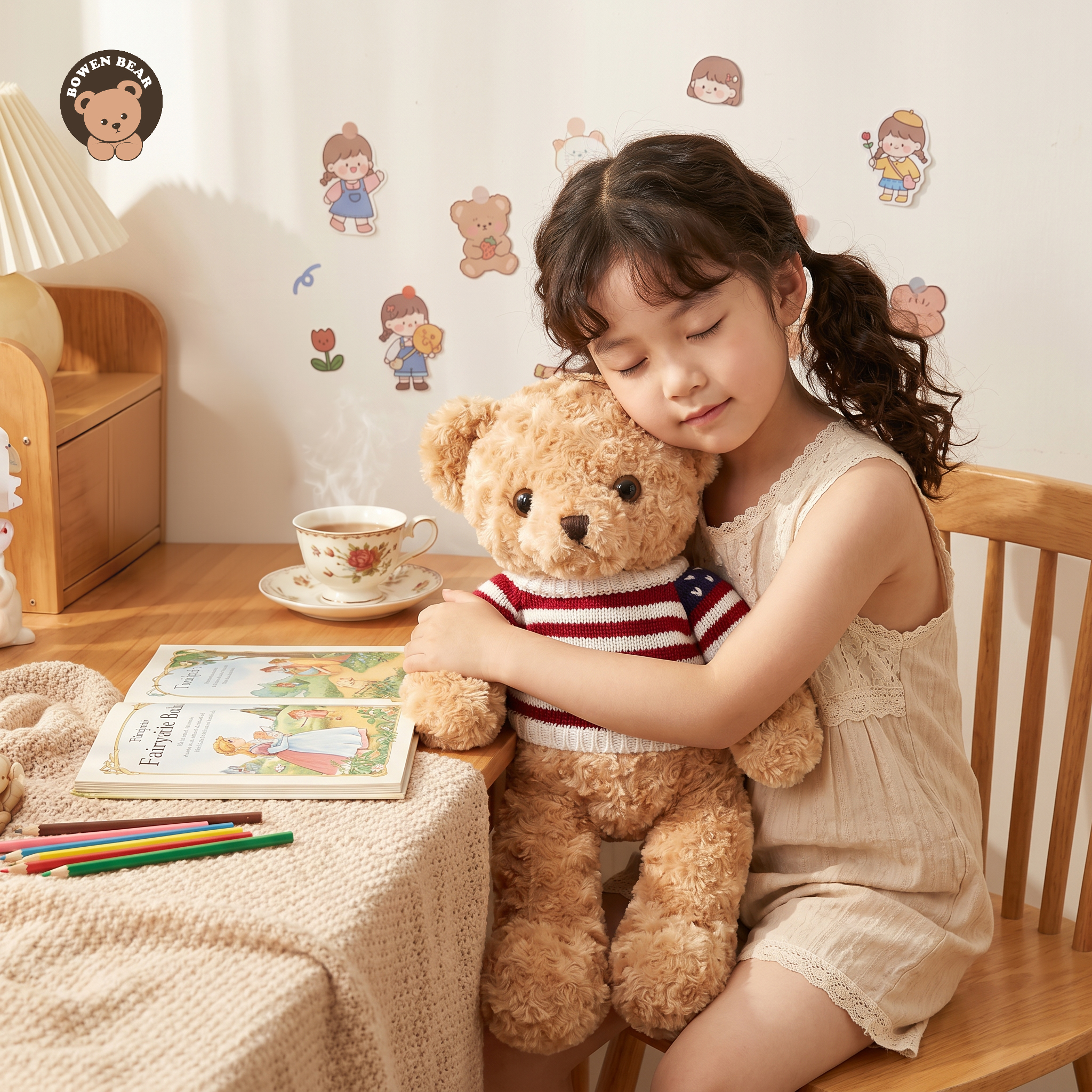 Bowen Bear Paw Print Teddy Bear Doll 60cm Plush Toy Small Bear Stuffed Animal Gift for Best Friend Girl Birthday Anniversary Present