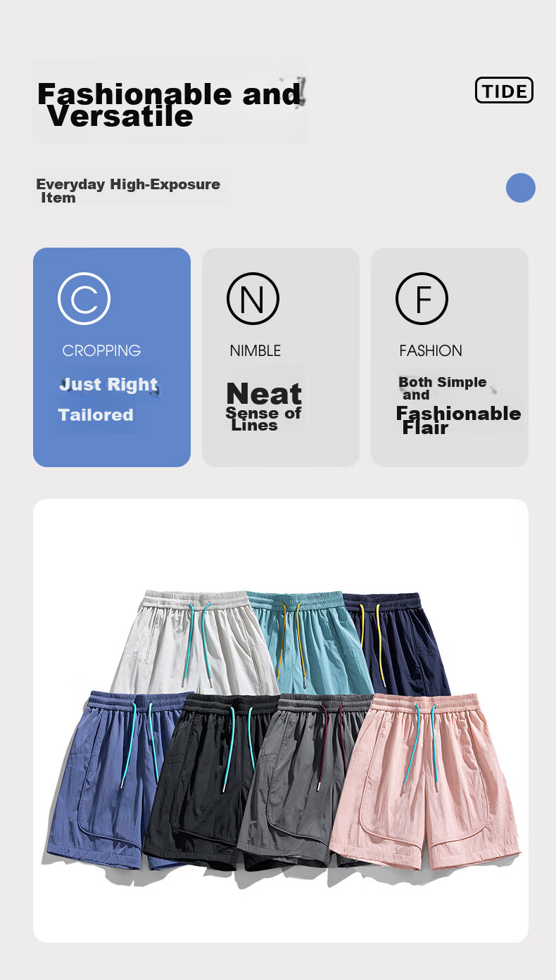 Wassup Sohot Minimalist Workwear Shorts Men's Summer Japanese Outdoor Beach Solid Color Five-Point Casual Pants Dark Night Black XL 2