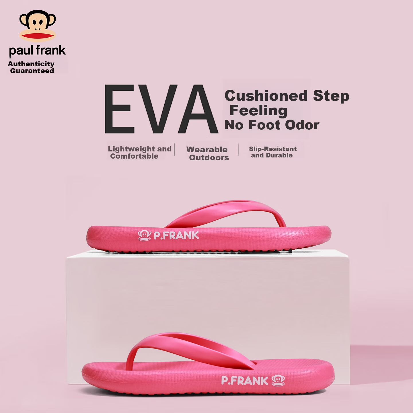 Paul Frank Women's Flip Flops Summer Outdoor Non-Slip Casual Beach EVA Sandals Light Pink Size 37-38