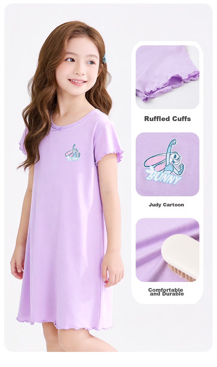 Disney Modal Lace Pajamas Sleep Dress 26 Summer Girls Rabbit Police Officer Skin-friendly Comfortable Breathable Homewear Light Pink 120 8