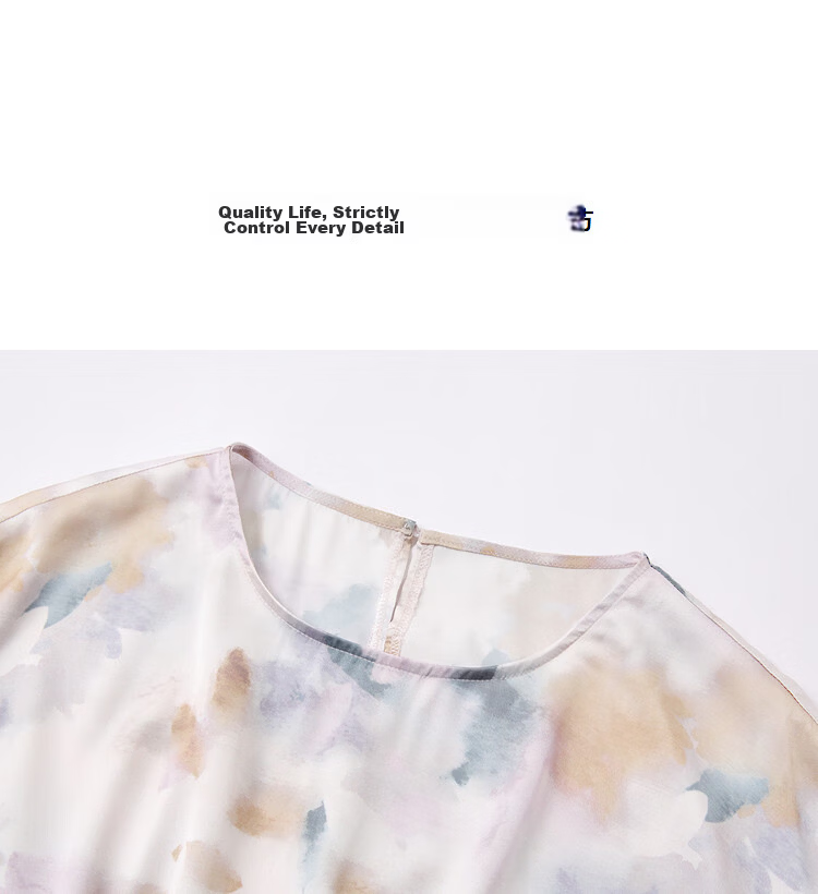 Demana [Floral Melody] Spring Gentle Style Round Neck Printed Ruched Ruffle Hem Loose Fit Petite Women's Shirt 12