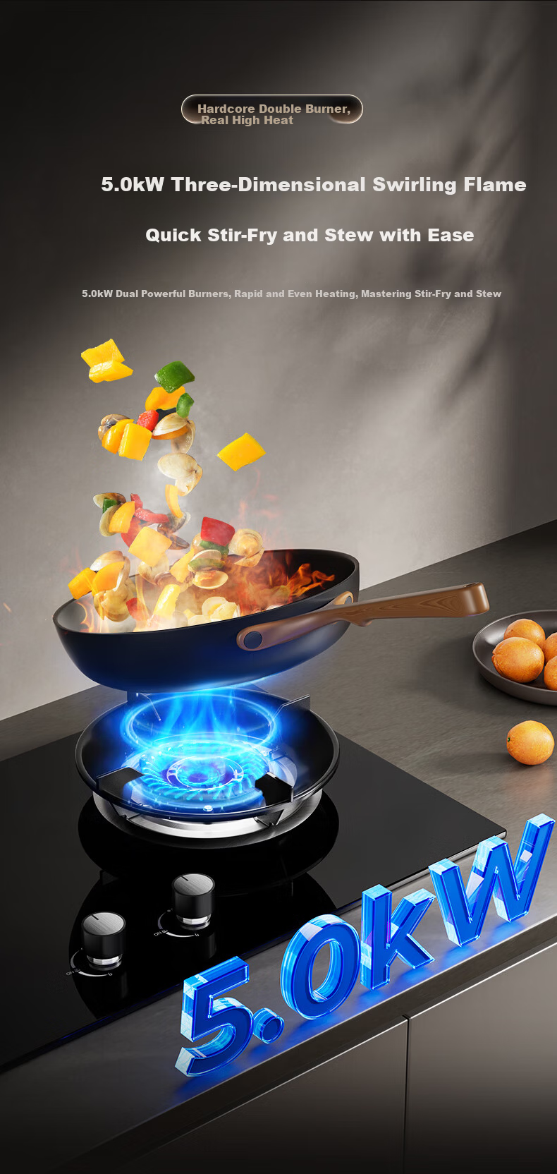 CHIGO Gas Stove with 15% Government Subsidy, 5.0kW High Flame Double Burner, Built-in and Tabletop Glass Panel Gas Cooker JZY-KN108 4