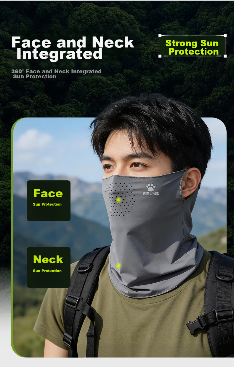 KELME 2-Piece Set Sunshade Cap with Face Cover Men’s Summer UV Protection Outdoor Sports Running Hat 14