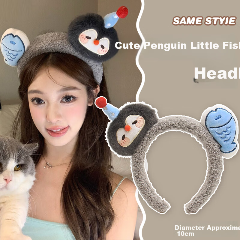 NIANFIN Spring Summer New Penguin and Little Fish Headband Cartoon Hair Accessories Girls Photo Hair Clip Funny Headband