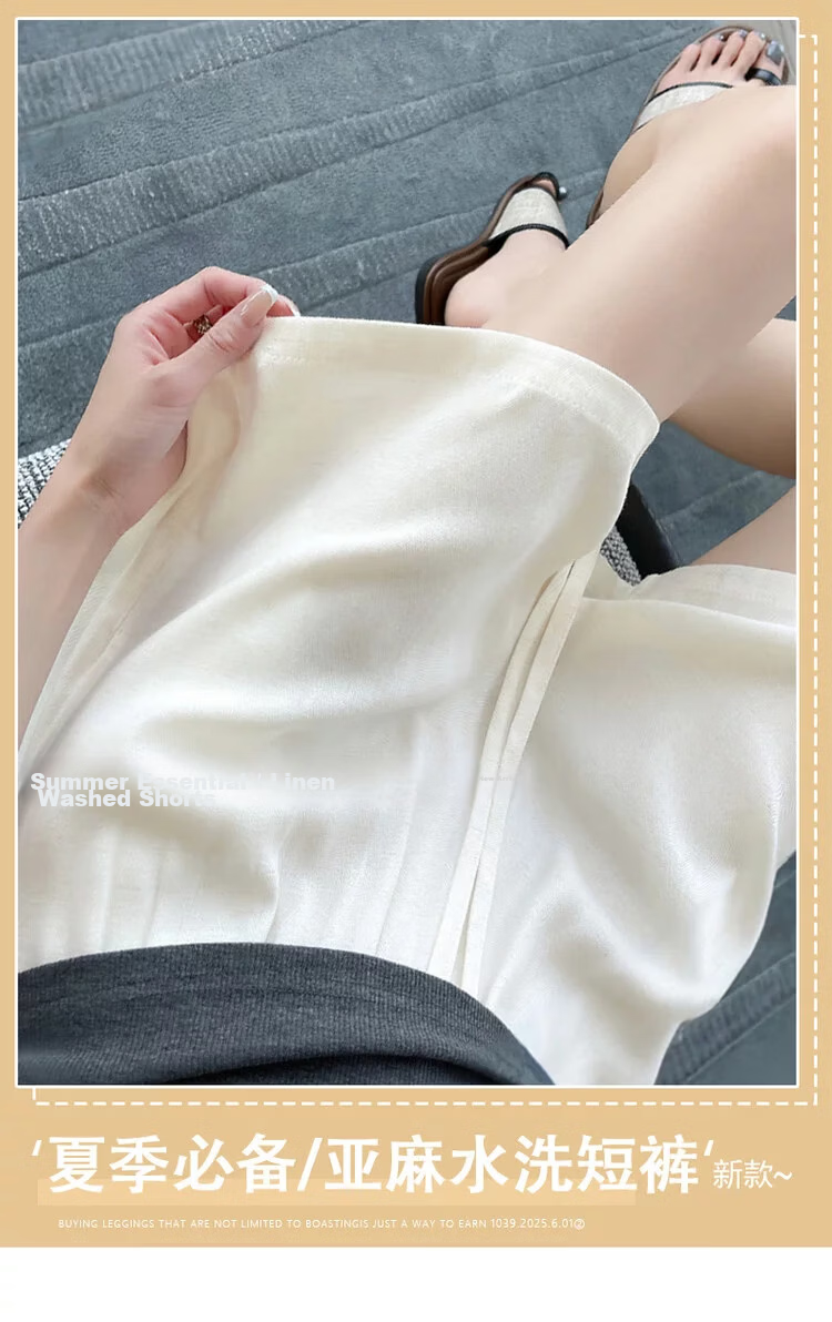Jeanswest Women's Shorts 2026 Summer Lightweight Linen Loose Wide-Leg Sports Casual Hot Pants Oatmeal XL 2
