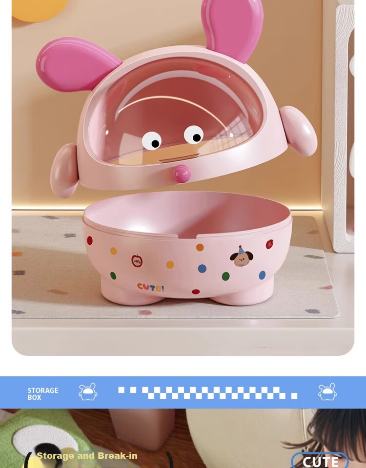 JiaDu Desktop Storage Box with Lid Large Capacity Dustproof Children's Hair Accessories Snack Stationery Cute Storage Bucket Display Rack 11