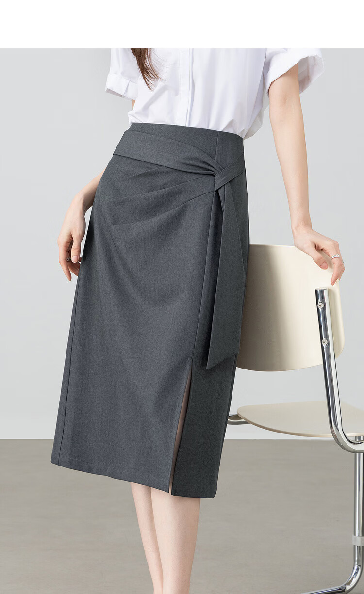 Shangdu Bira Designer Ribbon Pleated Slimming Slit A-Line Mid-Length Skirt for Women Spring Summer High-End Commuter Skirt 7