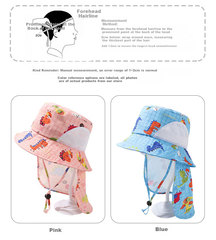 9i9 Kids Summer Sun Hat Baby Sunshade Hat Unisex Adjustable Bucket Hat Beach Hat Neck Protection F27 Pink 3