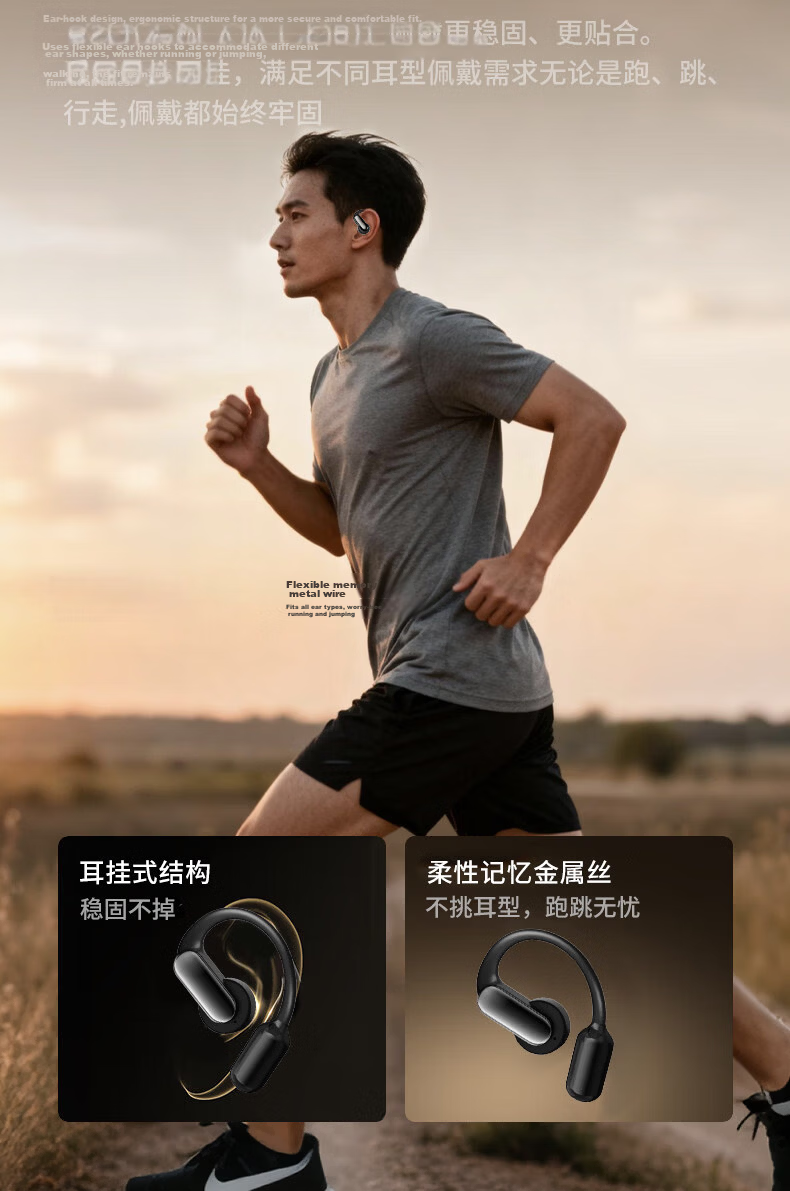 Chengao Clip-On Bluetooth Earphones AI Translation Open-Ear Sports Running Cycling Ear Hook Long Battery Life Noise Cancelling Gaming Low Latency Universal G13Pro Black 19